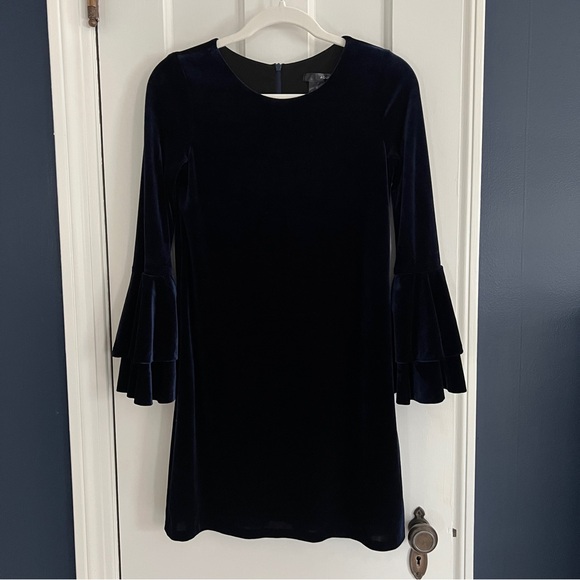 Navy Retro Boho Bell Sleeve Velvet Cocktail Dress Short Mini Whimsigoth Size S - Picture 3 of 6